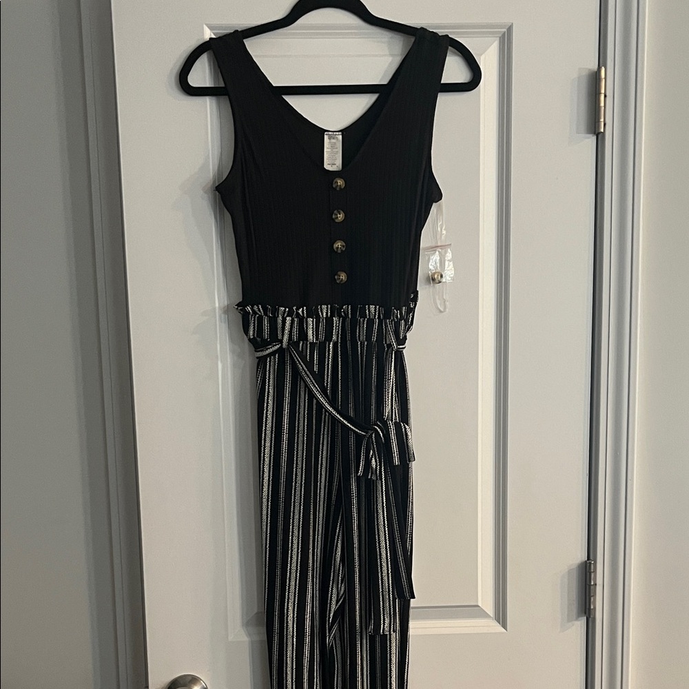 Derek Heart Black and White Striped Jumpsuit